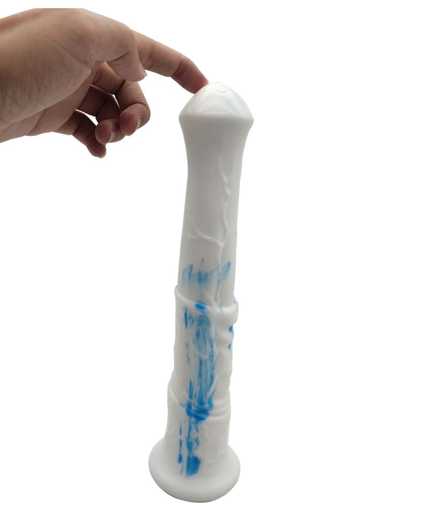 Silicone horse anal dildo, artificial realistic anal plug, s... FAAK - Horse Long Dildo - White/Blue photo-8