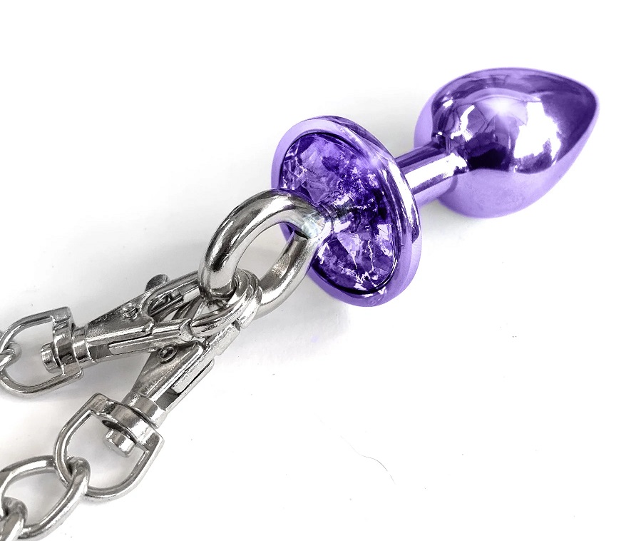Anal play and bondage all in one! Soft faux fur covered meta... Nixie - Metal Plug w Fur Cuffs - Purple photo-3