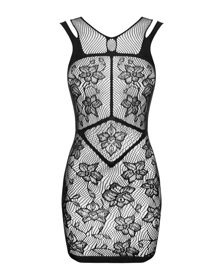 This hot dress with a flowery pattern is a fiery proposition... Obsessive - D239 Dress - Black - S/M/L photo-3