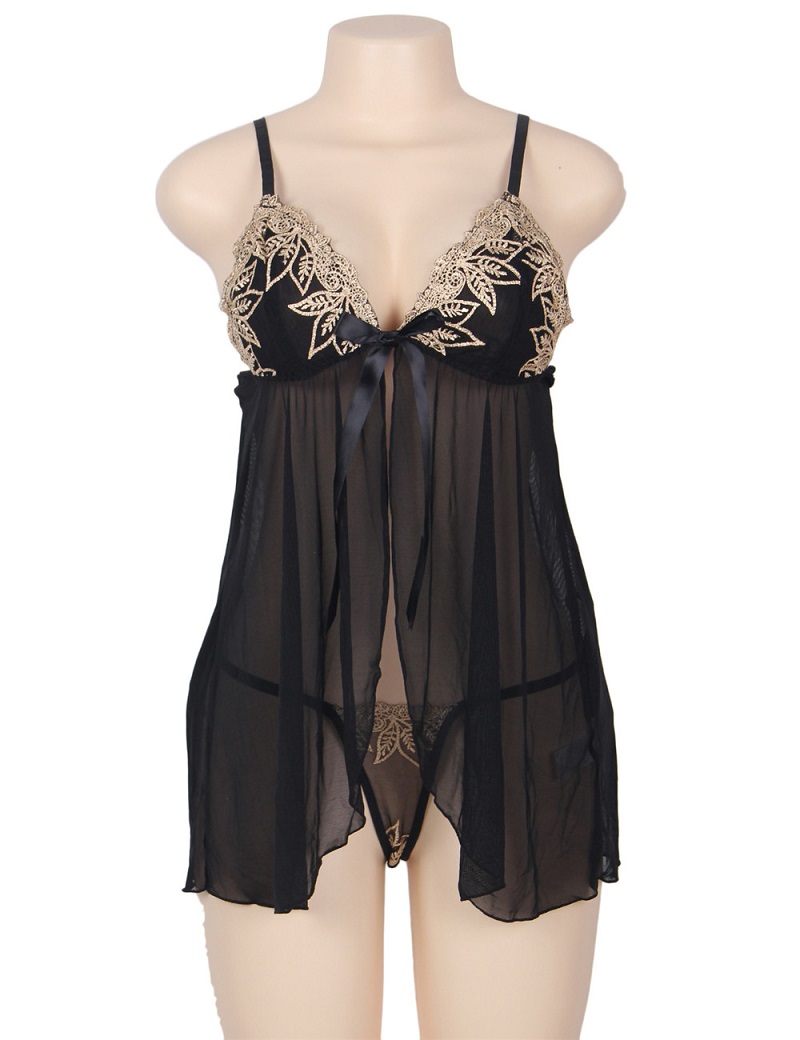 Elegant lingerie dress set with matching panties
Material&n... Ohyeah - Mesh Babydoll Set - Black - M photo-4
