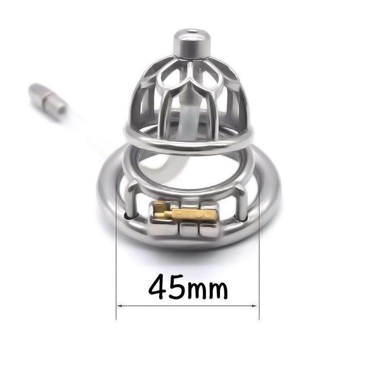Total high: 52mm &n... FAAK - Chastity Cage 01 w Belt & Catheter 45mm - Silver photo-10