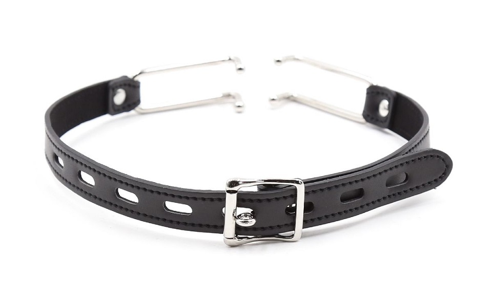 Beautiful mouth spreader made of PU leather and metal. The s... Kiotos - Hook Mouth Gag - Black photo-2