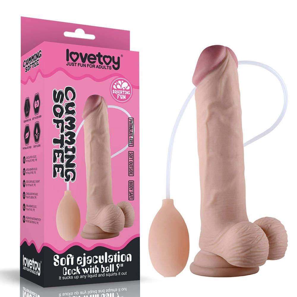 Enjoy lots of horny, squirting fun with this soft, realistic... Lovetoy - Soft Ejaculation Cock With Ball 9" - Flesh photo-7