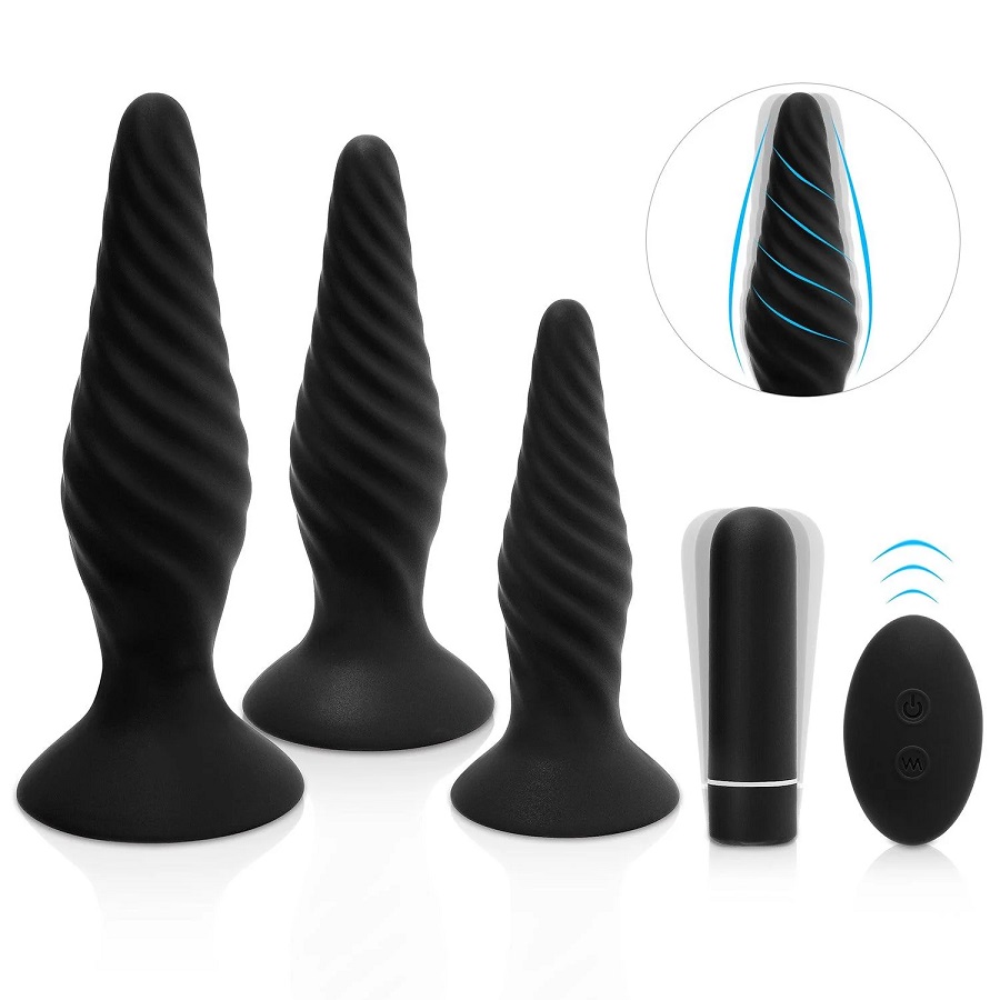 Suitable for partner play, or switching it up flexible with ... Honey Play Box - Idris Vibro Anal Plugs Set - Black photo-9