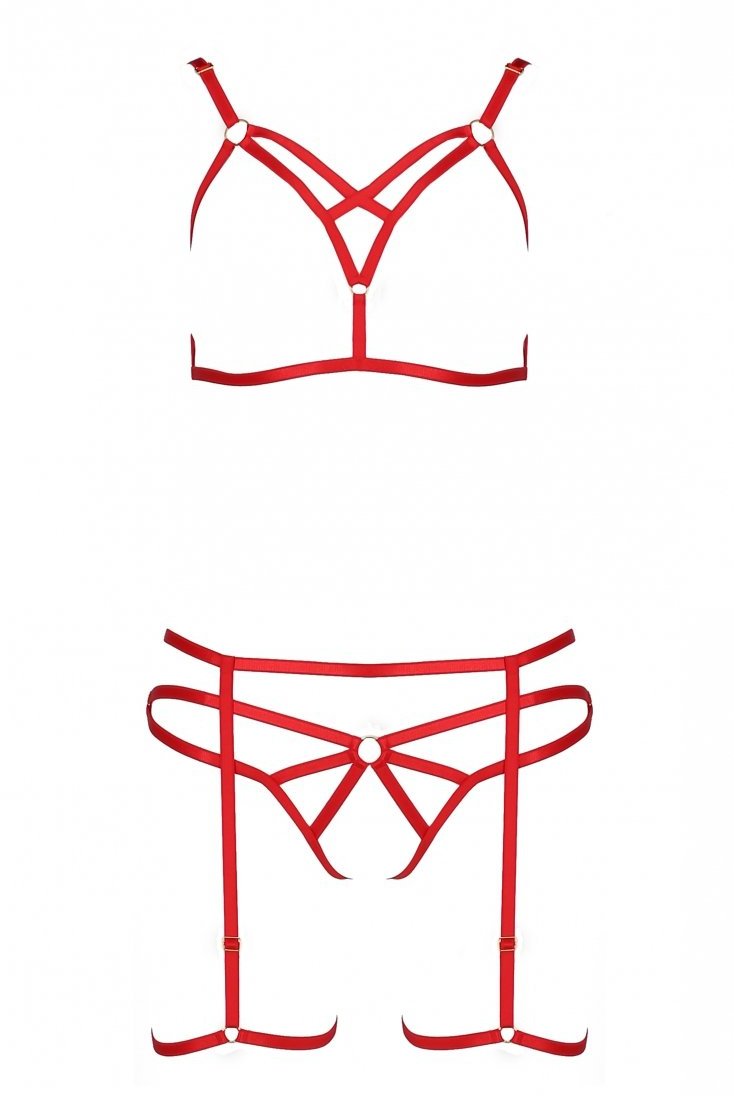 A fanciful set consisting of straps. Prudish? That is correc... Passion - Magali Set w Open Bra - Red - L/XL photo-6