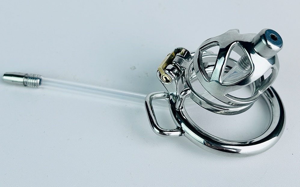 Total high: 49mm &n... FAAK - Chastity Cage 04 w Belt & Catheter 45mm - Silver photo-6