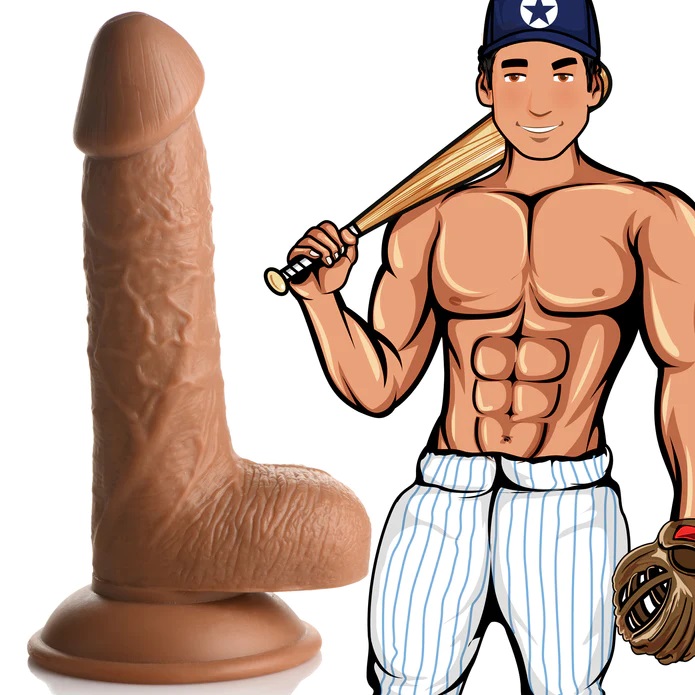 Batter up! It's time to hit a home run! Get into the Big... Jock - 7" Baseball Brian Dildo w Balls - Caramel photo-11