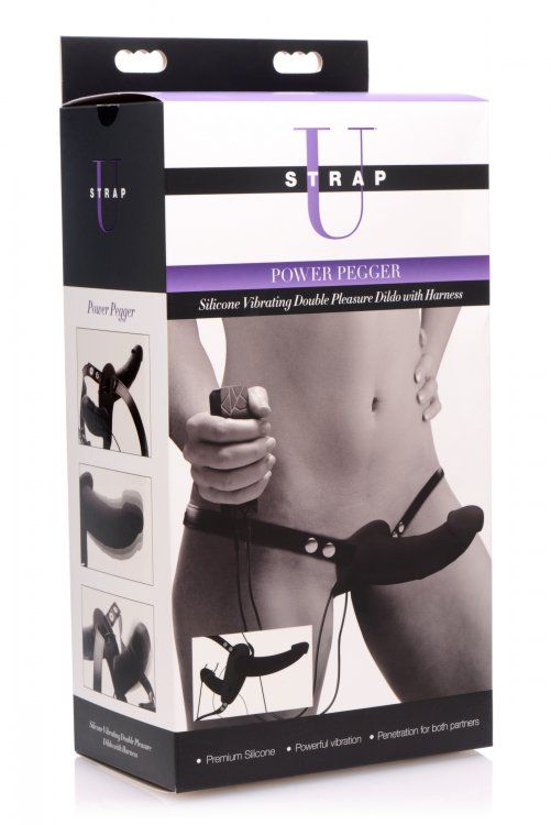 Peg your partner while you also experience the pleasure of p... Strap U - Power Pegger Vibro Double Strap-On - Black photo-8