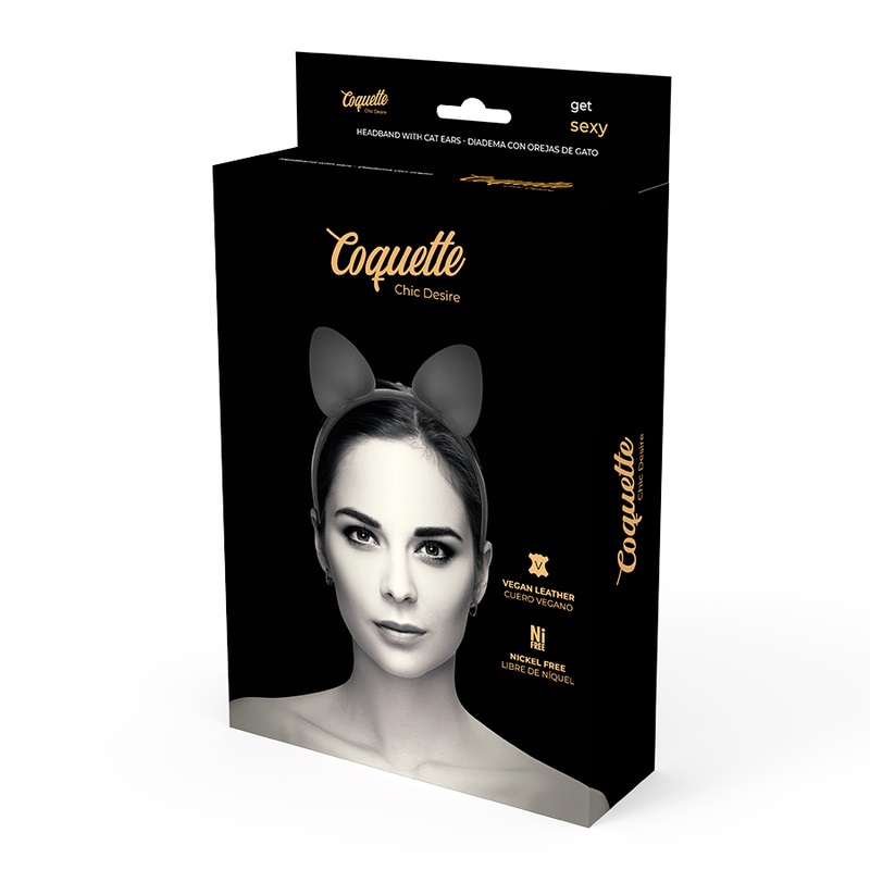 Original headband with cat ears made of vegan leather. An or... Coquette - Headband w Cat Ears - Black photo-4