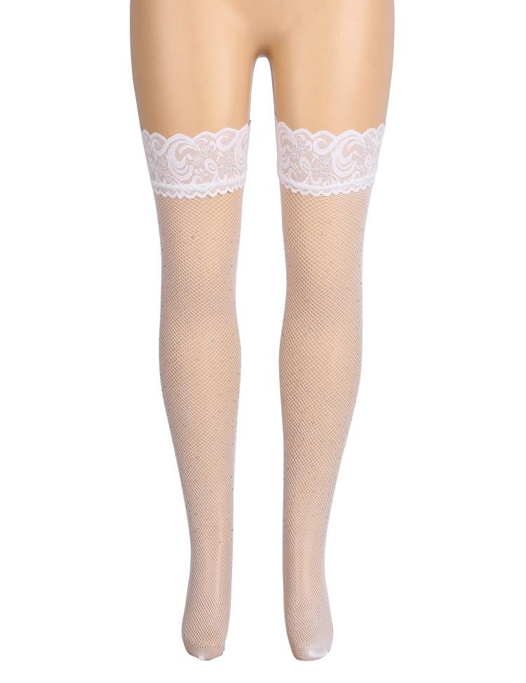 Main fabric is high-elasticity nylon yarn, soft and close-fi... Ohyeah - Lace Rhinestone Stockings - White - XL photo-6