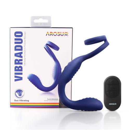 Arosum VibraDuo – the Perineum & Prostate duo massager with ... Arosum - VibraDuo Prostate Massager w Ring - Blue photo-9