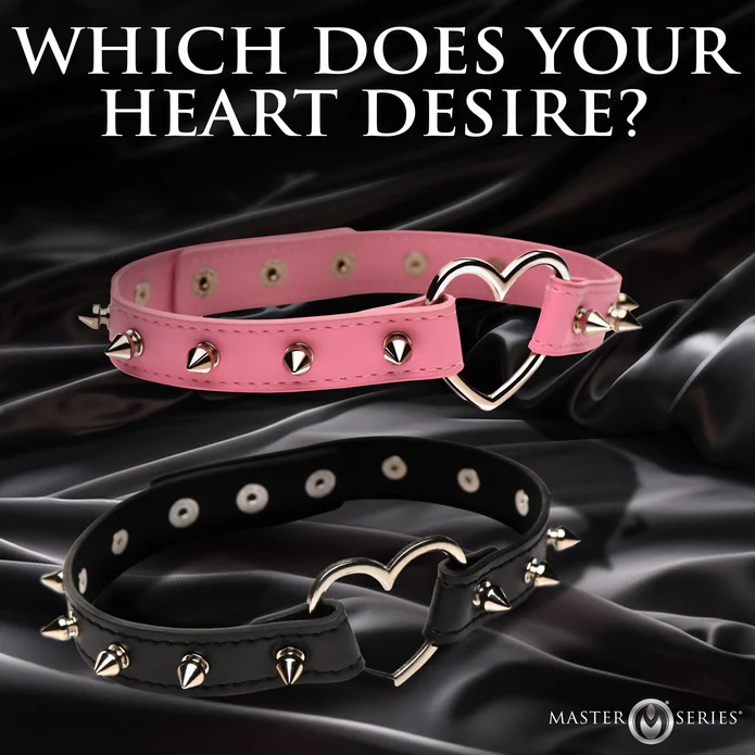 Flag your kinky side or use this as an edgy fashion accessor... Master Series - Spiked Heart Choker - Pink photo-8