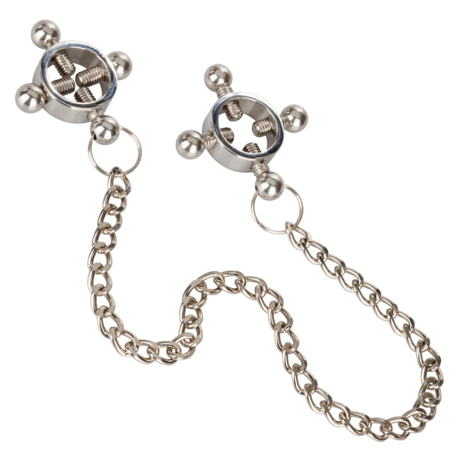 Push sensation to the next level and enjoy teasing nipple pl... CEN - 4-Point Nipple Press w Chain - Silver photo-3