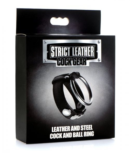 Be led into desire with this leather and steel cock and ball... Strict - Leather Steel Cock Ball Ring - Black photo-5