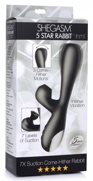 Get ready for 5-Star Come Hither treatment! This intense rab... Inmi - 7X Suction Come-Hither Rabbit - Black photo-7