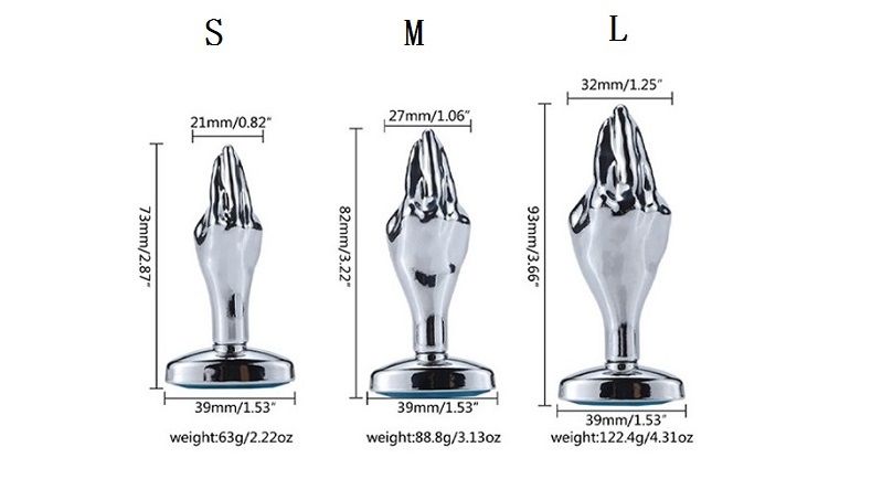 Silver palm anal plug with diamond oval bottom finished MT - Gem Anal Hand Plug M-size - Blue photo-9