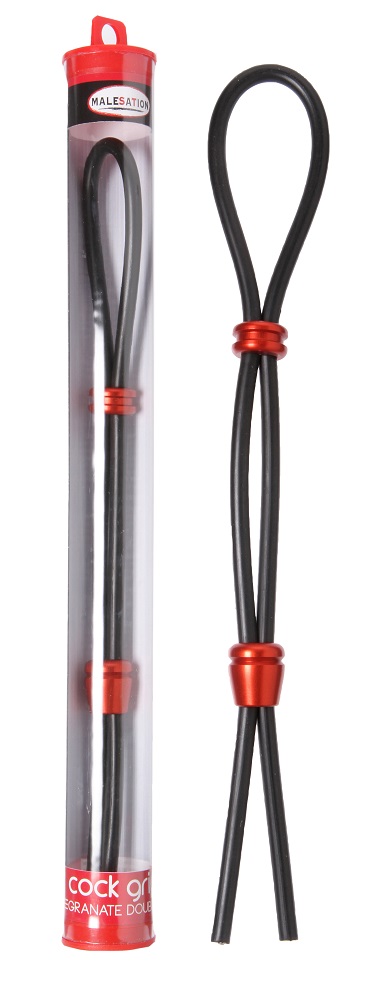 The top ring is striped over the hard penis and the cuff is ... Malesation - Cock Grip Double Ring - Red photo-2