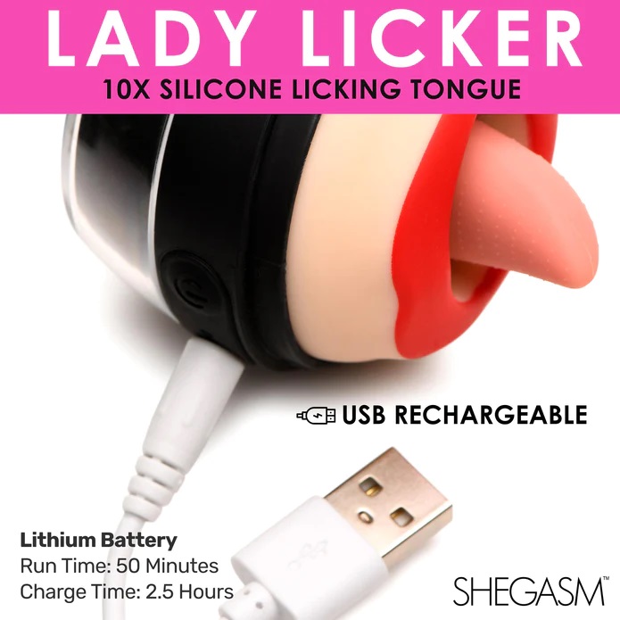 Let these luscious red lips and soft, pink tongue give you t... Lickgasm - Lady Licker Clit Stimulator - Black photo-9