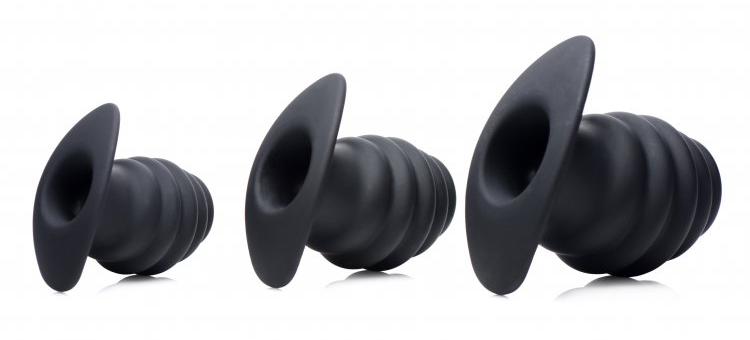 Ribbed for your anal pleasure, this hollow butt plug is avai... Master Series - Hive Ass Hollow Anal Plug L-size - Black photo-7