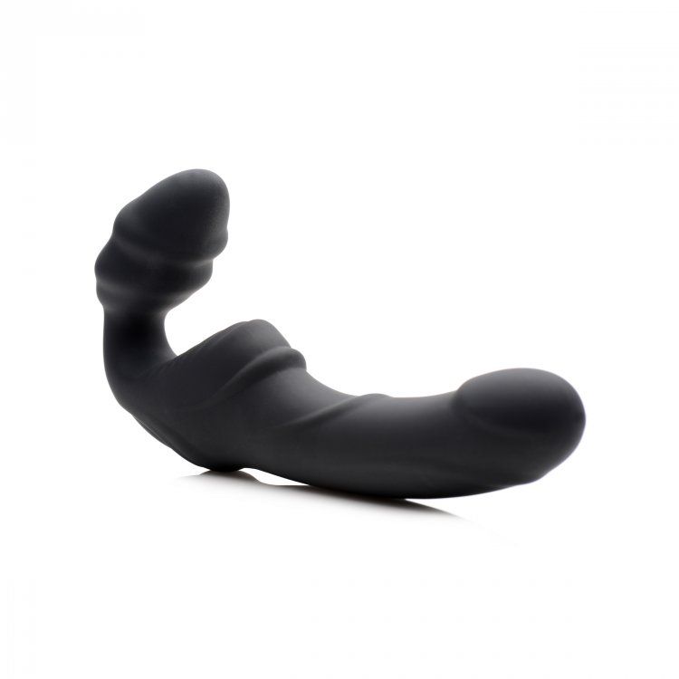 A slender shaft, subtle textures, and 9 incredible modes of ... Strap U - Slim Rider Ribbed Vibrating Strapless Strap On - Black photo-3