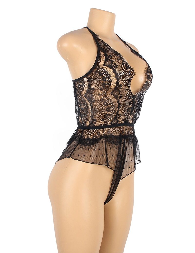 Introducing the new and exciting lingerie collection from oh... Ohyeah - Lace Floral Sheer Teddy - Black - 3XL photo-5