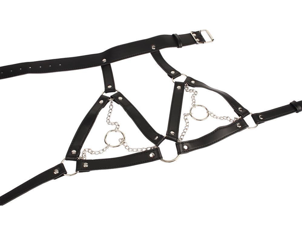 For advanced BDSM play. For safer bondage play. An intense m... Chisa - Breast Harness w O-Ring Chain - Black photo-3