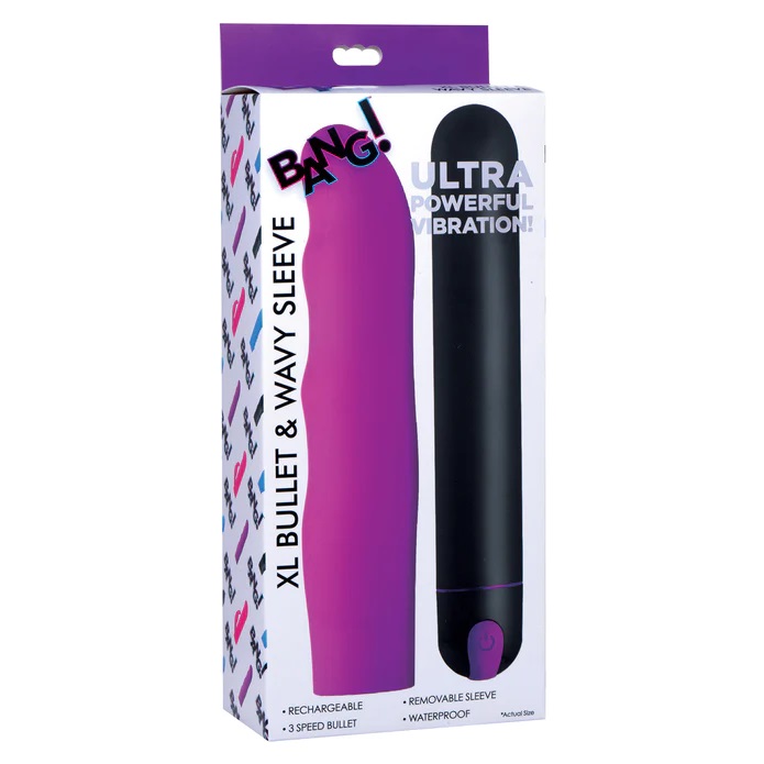 This extra large vibrating bullet features an extended body ... Bang! - XL Bullet w Wavy Sleeve - Purple photo-8