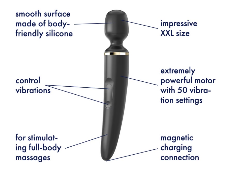 Suitable for full-body therapeutic massages, the Wand-er Wom... Satisfyer - Wand-er Women Massager - Black/Gold photo-4