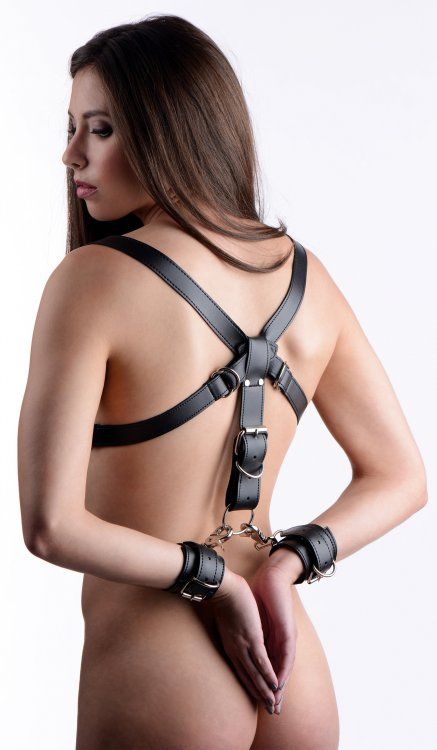Get your play thing into the perfect position for penetratio... Strict - Thigh Sling With Wrist Cuffs - Black photo-4