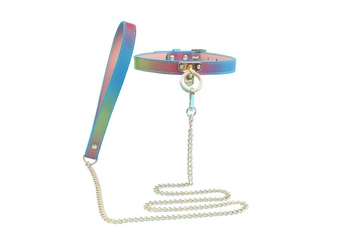 PU collar & leash over 1 meter MT - Collar & Leash - Rainbow Blue photo-4