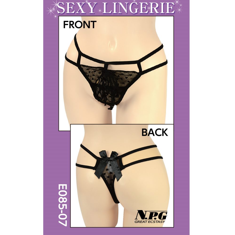 NPG - E085 Premium Sexy Thong w Bow - Black photo-3