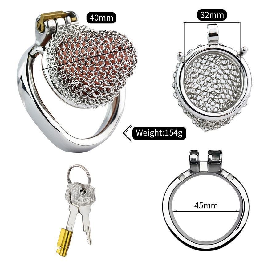 Material: 304 Stainless steel
Total high: 45mm&... FAAK - Mesh Chastity Cage 198 - Silver photo-7