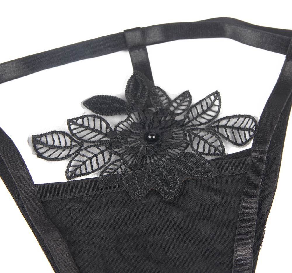 Sexy 3pcs Black Elegant Embroidery Applique Feather Bra Pant... Ohyeah - Feather Underwire Set - Black - M photo-13