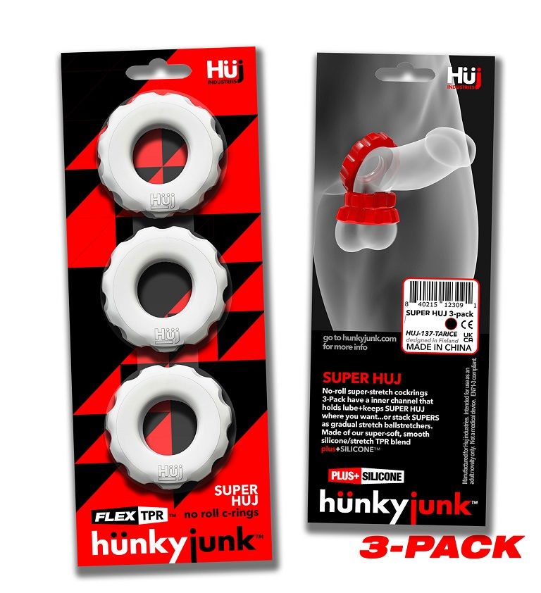 Hunkyjunk SuperHuj pack of 3 cockrings in white ice. These H... Hunkyjunk - Super Huj C-Rings - Ice photo-3