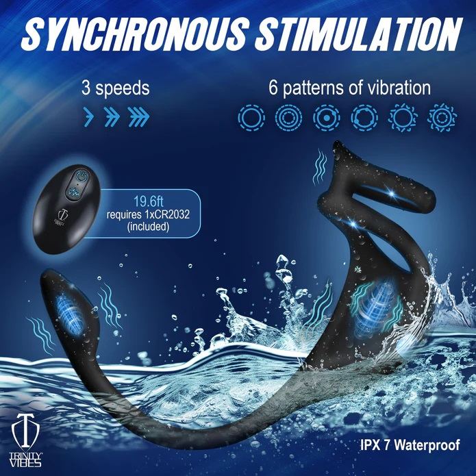 Your prostate is begging to be milked. This vibrating C-ring... Trinity Vibes - Vibro C-Ring w Anal Stimulator - Black photo-4