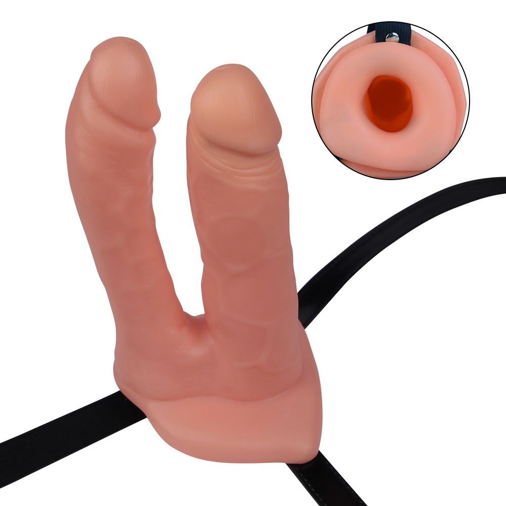 Unisex hollow double penetrator 6 inch. &nb... Lovetoy - Unisex Hollow Double Strap On - Flesh photo-3