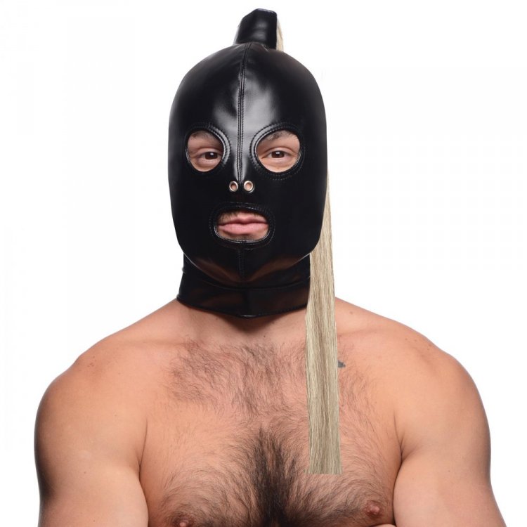 Fulfill your fetish fantasies with this soft leather hood th... Strict - Ponytail Bondage Hood - Blonde photo-3