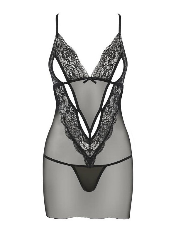 A sensual yet elegant chemise with two types of patterns. At... Avanua - Vendi Chemise - Black - S/M photo-5