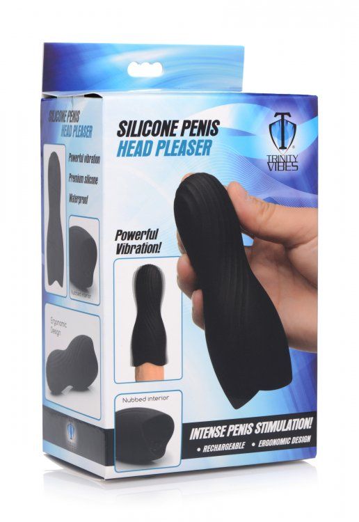 This stretchy silicone sleeve slips over the most sensitive ... Trinity Vibes - Silicone Penis Head Pleaser - Black photo-6