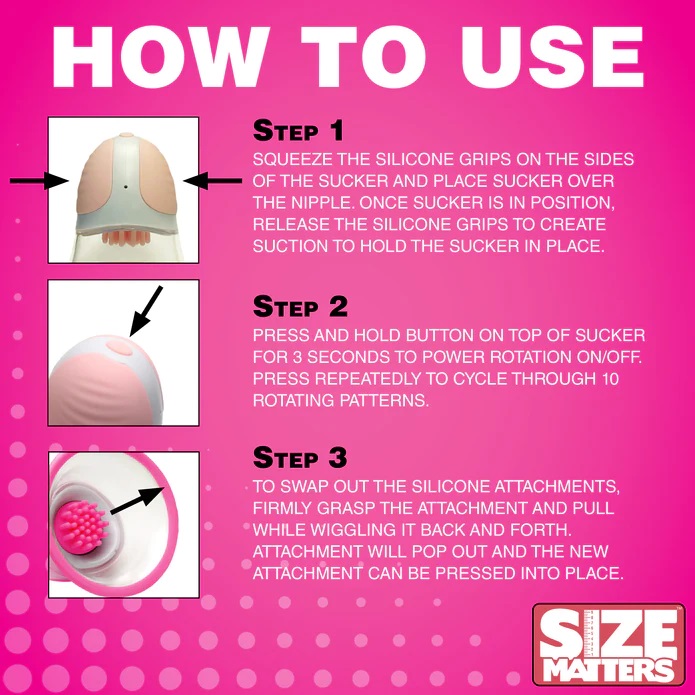 For those who want to expand the potential for arousal from ... Size Matters - 10X Rotating Nipple Suckers - Pink photo-9