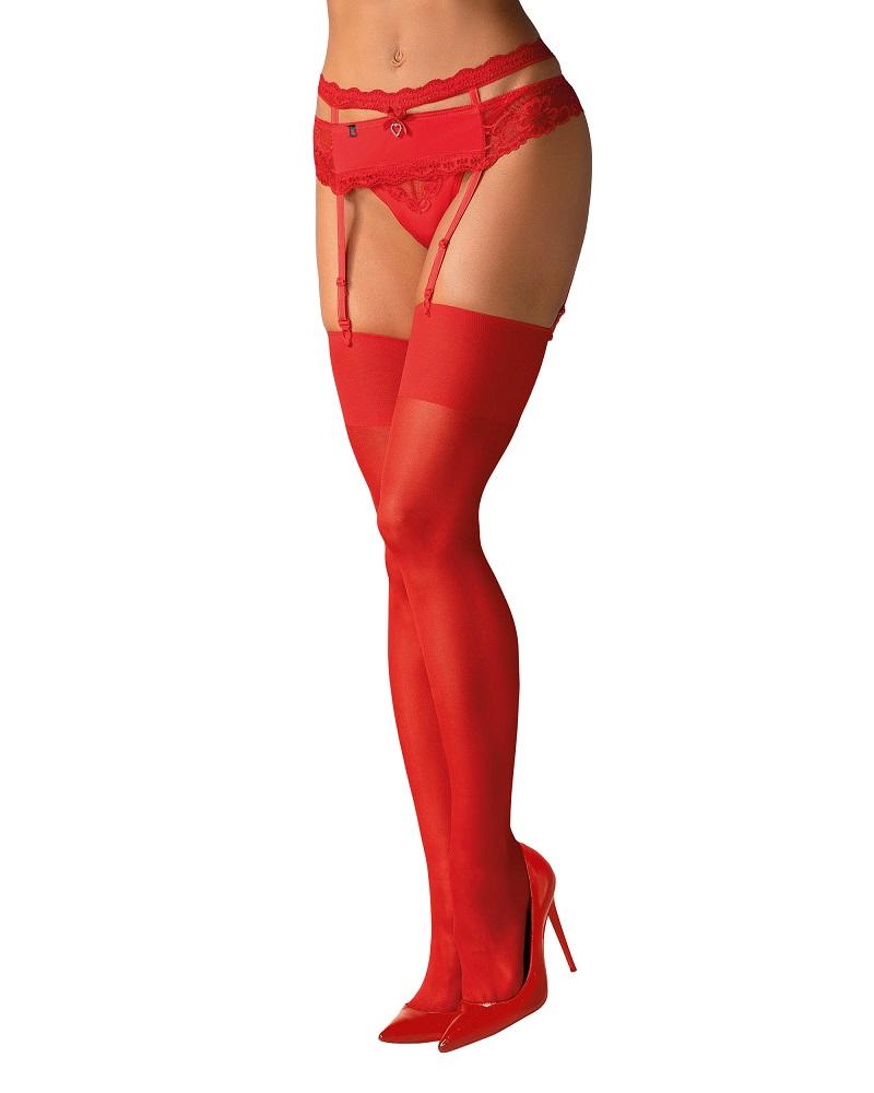 Plans for the evening? Let it be a little naughty! Use your ... Obsessive - S800 Stockings - Red - L/XL photo-3