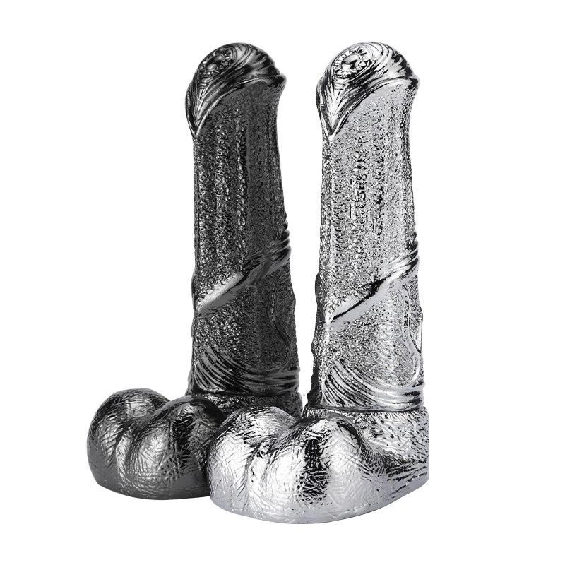 Large and beautiful G-spot metal strapon dildo with balls MT - Metal G-Spot Dildo - Silver photo-11