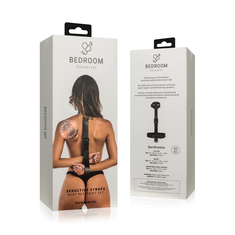 Restrict your sub with this kinky Body Restraint Set! The ma... Bedroom Fantasies - Collar w Wrist Cuffs - Black photo-6