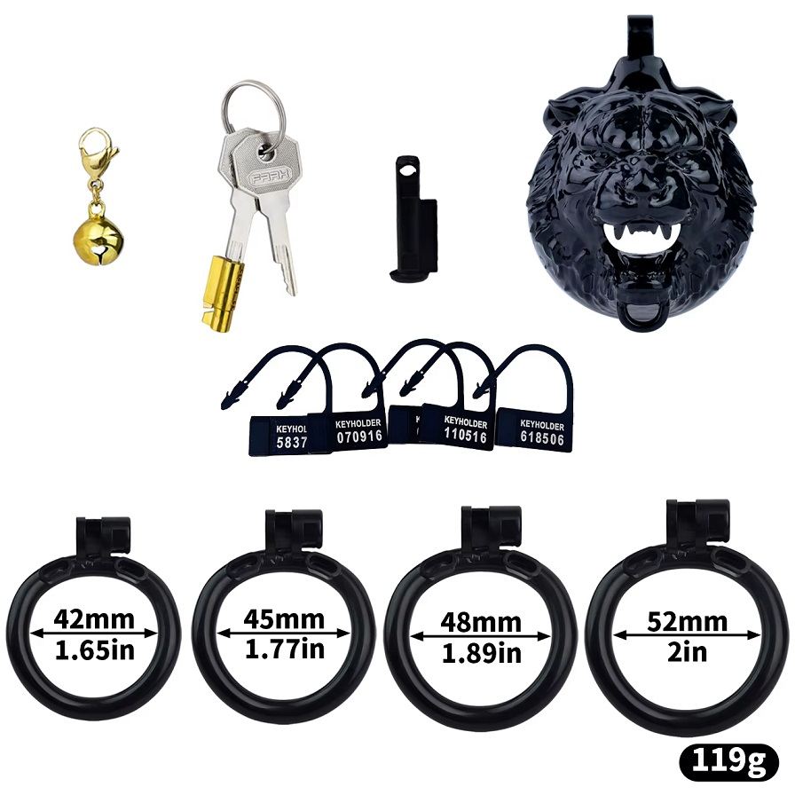 Material: ABS  ... FAAK - Tiger Chastity Cage 45mm - Black photo-4