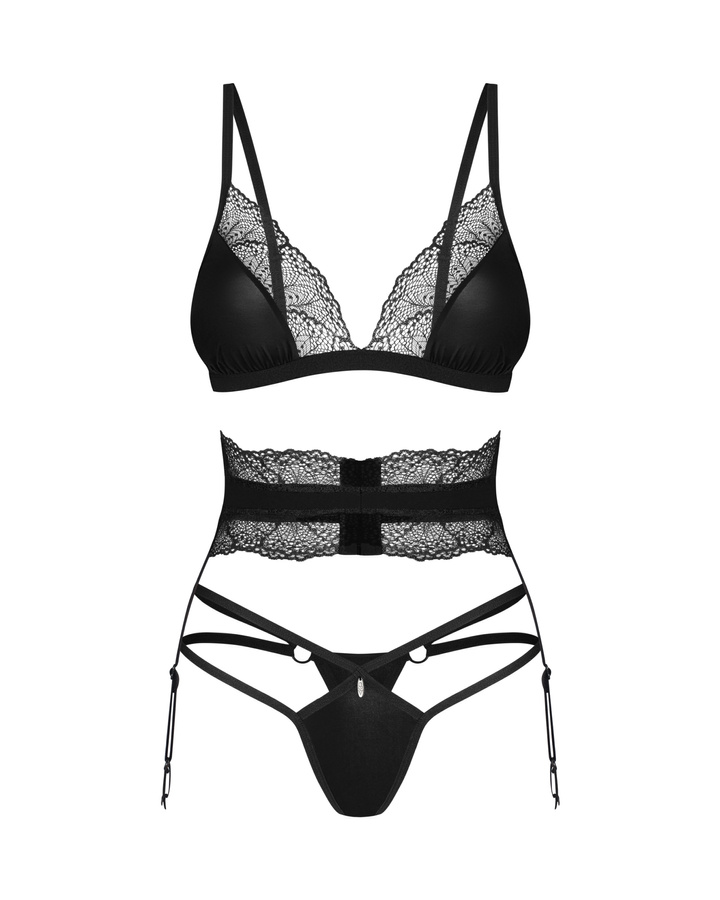 Savour the Lobellis trio: bra, garter belt, and thong. Each ... Obsessive - Lobellis 3 pcs Set - Black - XL/2XL photo-5