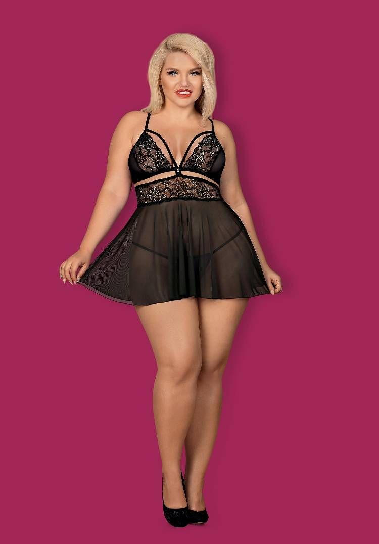 Do you like to warm up the atmosphere in your bedroom? You’l... Obsessive - 838-BAB-1 Babydoll & Thong - Black - XXL photo-4