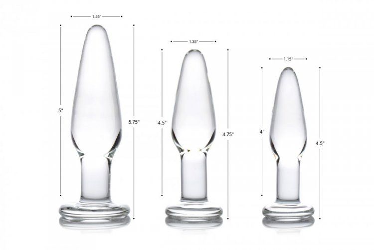 This slick, temperature sensitive set lets you work your way... Prisms Erotic Glass - Dosha 3pc Anal Plug Kit - Clear photo-3