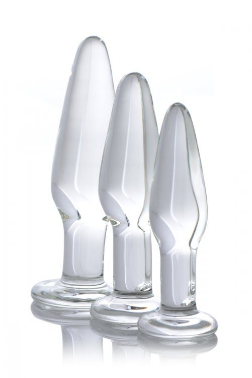 This slick, temperature sensitive set lets you work your way... Prisms Erotic Glass - Dosha 3pc Anal Plug Kit - Clear photo-2