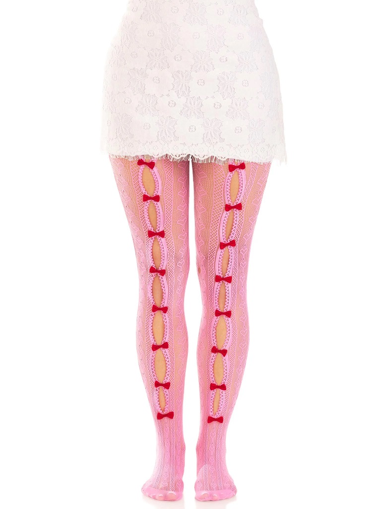 Cover your legs in cuteness with the sweetheart net tights b... Leg Avenue - Sweetheart Striped Tights - Pink photo-4
