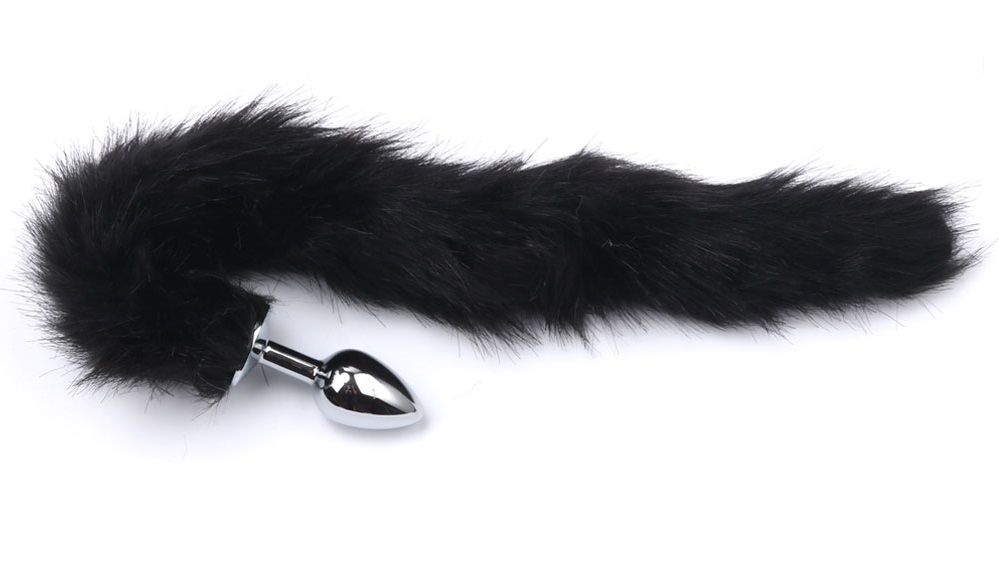 Super soft and fluffy long fox tail with butt plug for cospl... MT - Anal Plug S-size with Artificial Wool Tail - Black photo-3